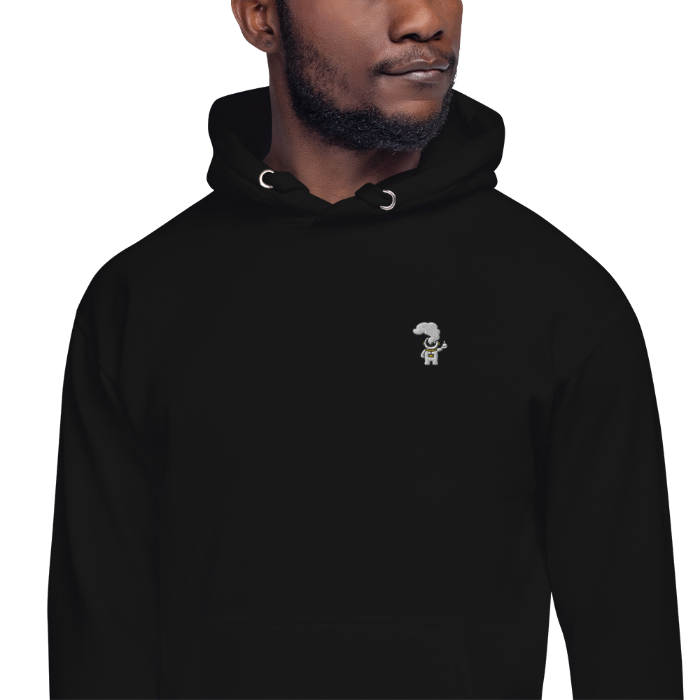 The astronaut embroidery on the Cosmic Chill hoodie, cropped from its original product photograph